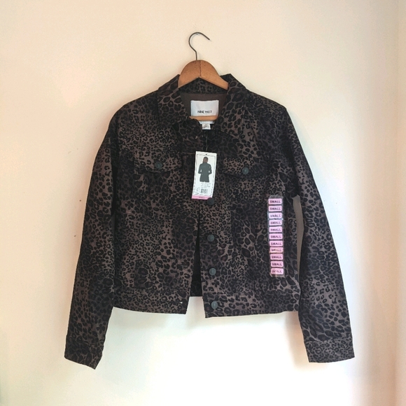 Nine West Sarah Denim Jean Jacket leopard print